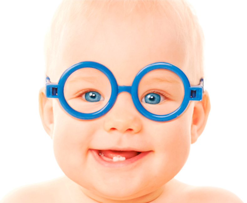 child with blue glasses